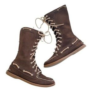 SPERRY TOPSIDER WOMENS BROWN SUEDE LACE UP MID-CALF BOOTS/Size 9